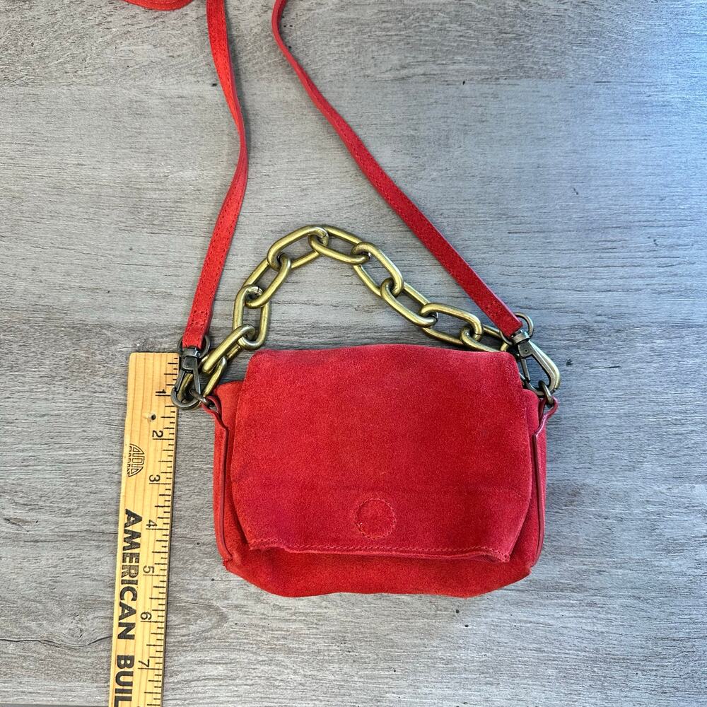 Free People Charlie Chain Crossbody Purse Red Suede Mini - Picture 7 of 9
